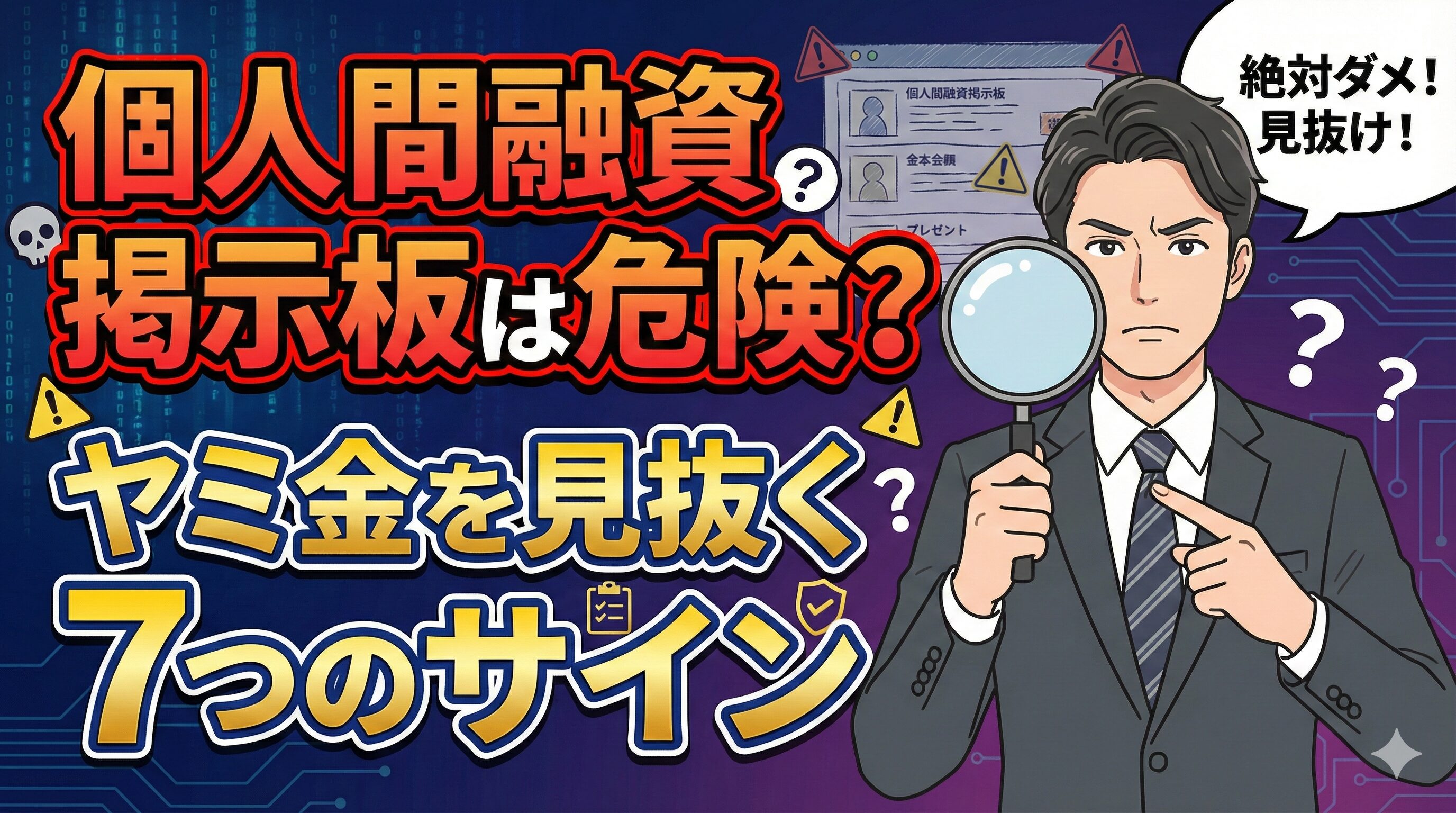 個人間融資掲示板は危険？ヤミ金を見抜く7つのサイン
