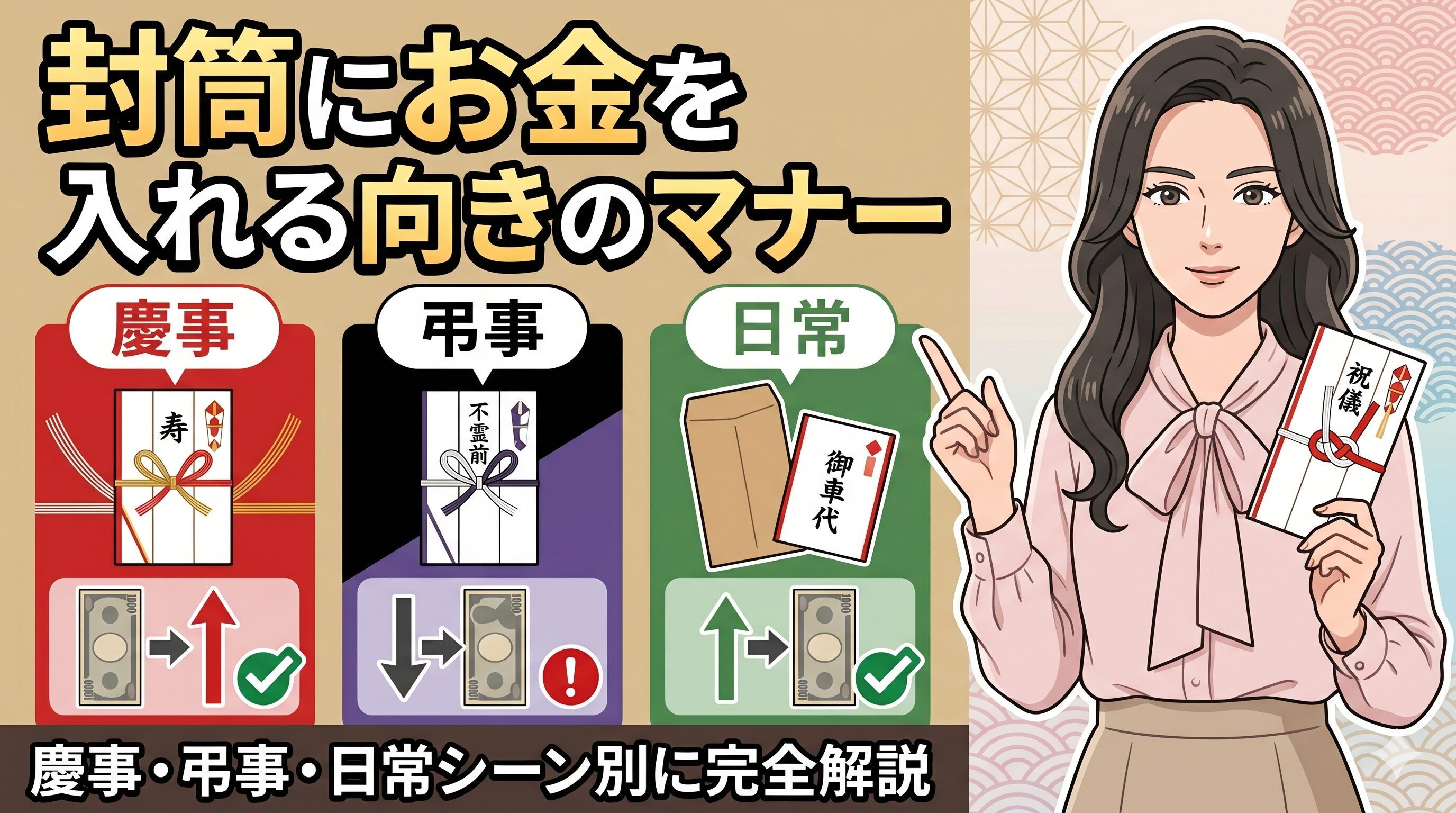 封筒にお金を入れる向きのマナー｜慶事・弔事・日常シーン別に完全解説