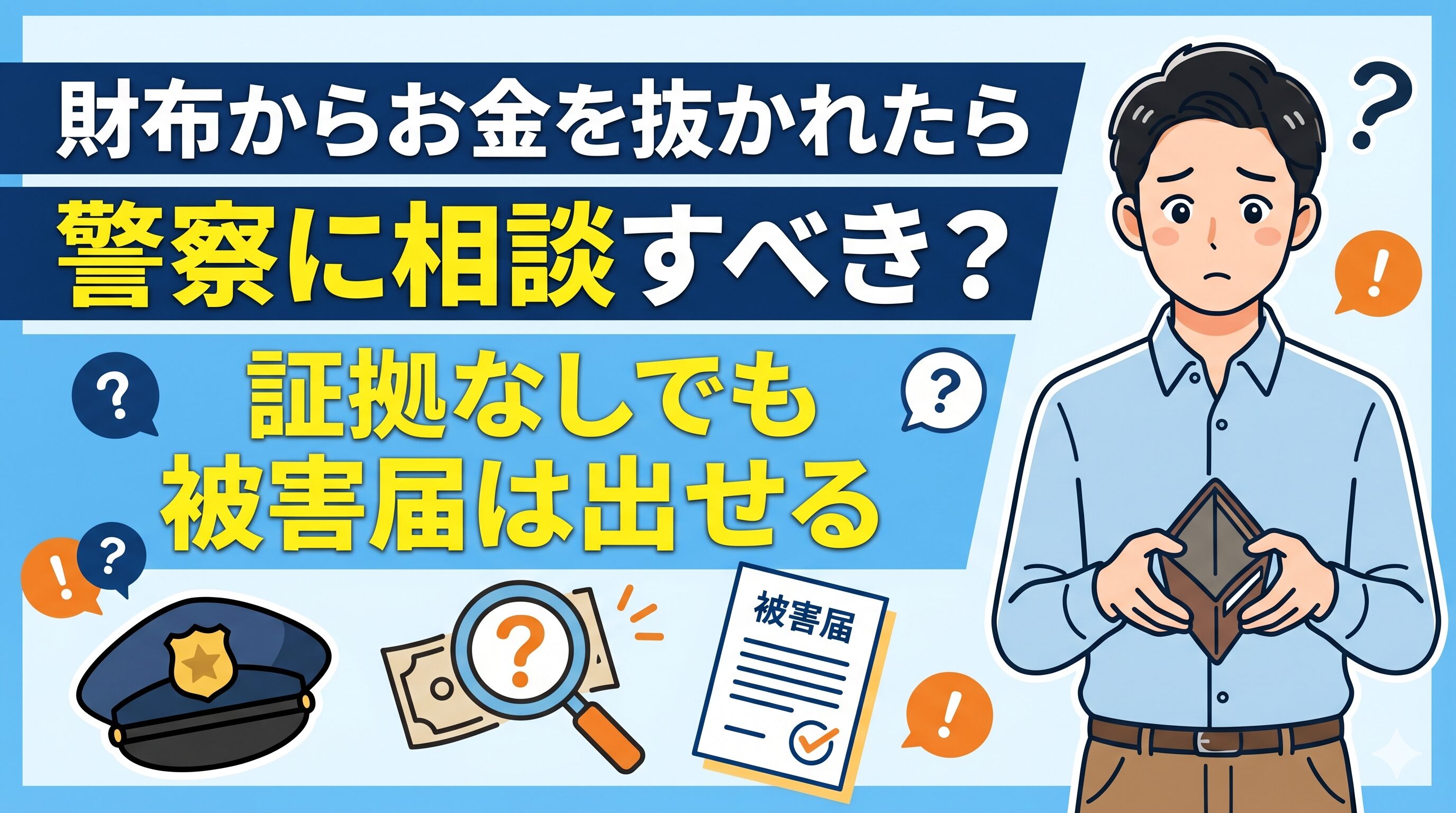 財布からお金を抜かれたら警察に相談すべき？証拠なしでも被害届は出せる